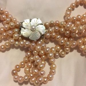 3 Strand Pink Pearl Necklace Mother of pearl clasp
